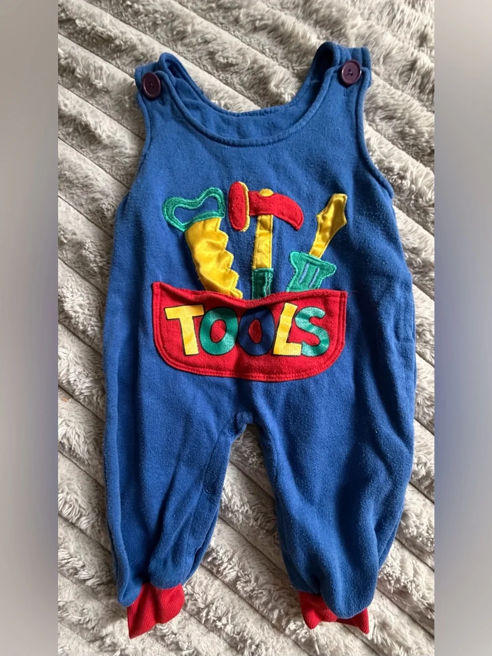 Vintage Buddy Boys Fleece Overalls Blue - Size 12 Months